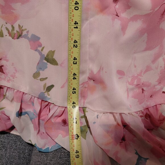 NWT Taylor Pink Chiffon Flutter Sleeve Faux Wrap Assymetrical Maxi Dress Size 8 - Picture 12 of 16